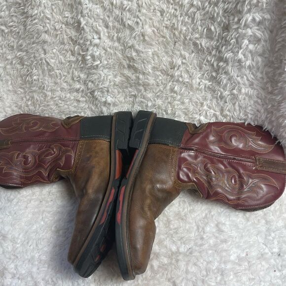 JUSTIN  leather Brown burgundy,& Black Cowboy Boots, Steel square ToeSZ9.5 main image 5
